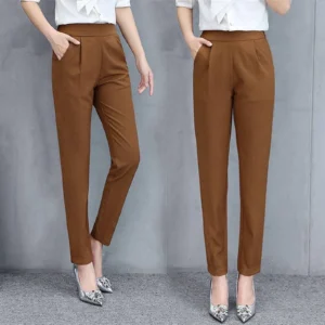 Stephy Women s New Thin Elastic Loose Large Size Korean Version of Everything Long Trousers Casual Trousers Haren Black L
