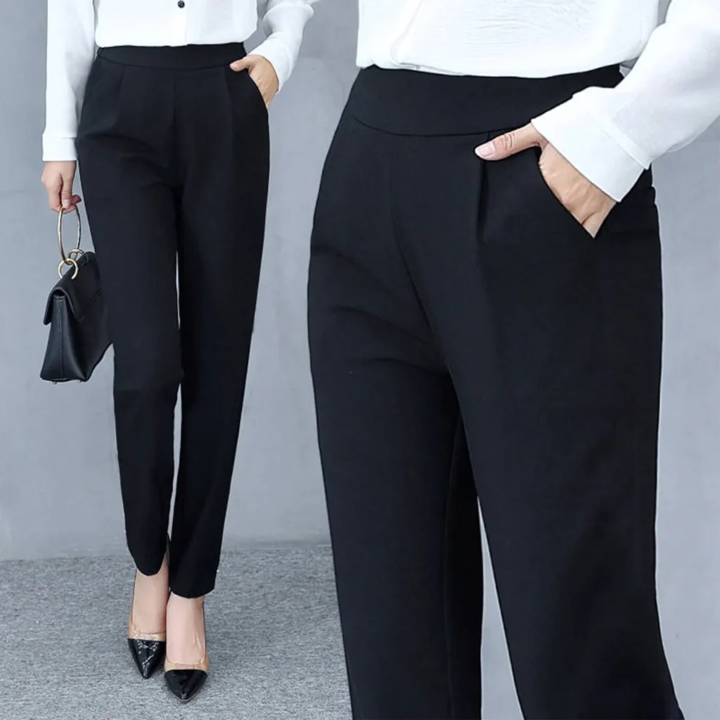 Stephy Women’s Thin Elastic Loose Haren Trousers – Korean Style Comfort — alternate angle showing full product
