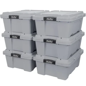 Sterilite 27 Gallon Industrial Tote Rugged Plastic Storage Bin Snap on Lid Black Yellow 6 Count 5