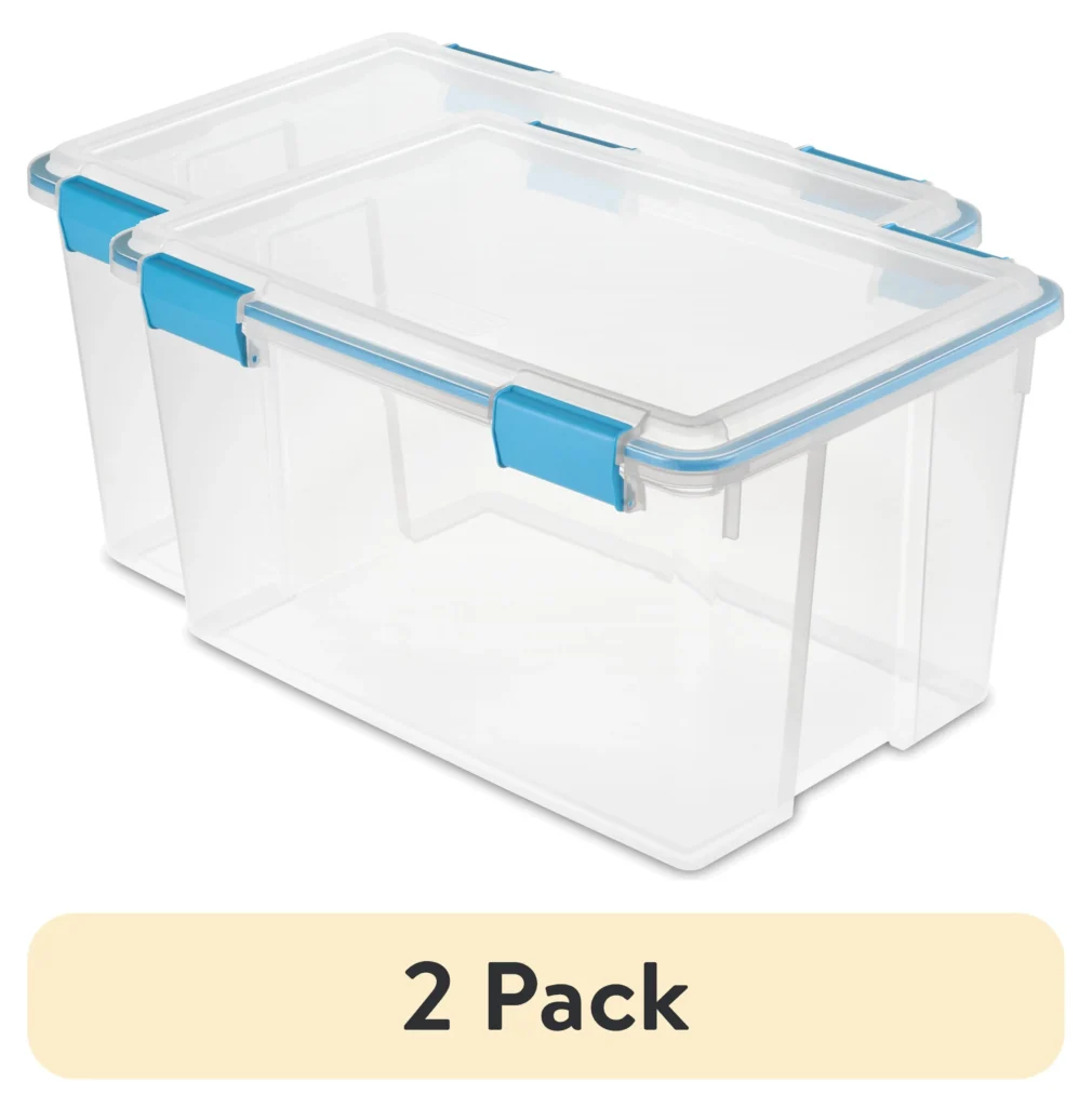 Sterilite 27 Quart Latch Box Clear Plastic Storage Bin with Clear Lid Blue