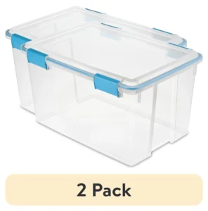 Sterilite 27 Quart Latch Box Clear Plastic Storage Bin with Clear Lid Blue