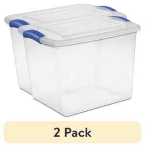 Sterilite 27 Quart Latch Box Clear Plastic Storage Bin with Clear Lid Blue