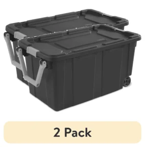 Sterilite 40 Gallon Wheeled Industrial Tote Plastic Black Set of 2