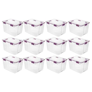 Sterilite 80 Quart Gasket Box Storage Bin w Lid Latches Clear Aqua Blue for Adult