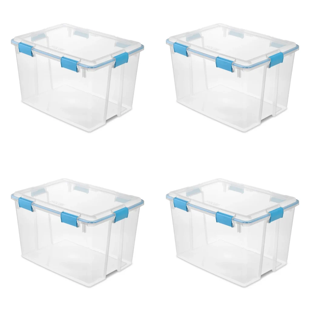 Sterilite 80 Quart Gasket Box Storage Bin w Lid Latches Clear Aqua Blue for Adult — alternate angle showing full product