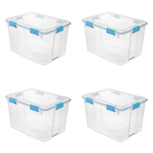 Sterilite 80 Quart Gasket Box Storage Bin w Lid Latches Clear Aqua Blue for Adult