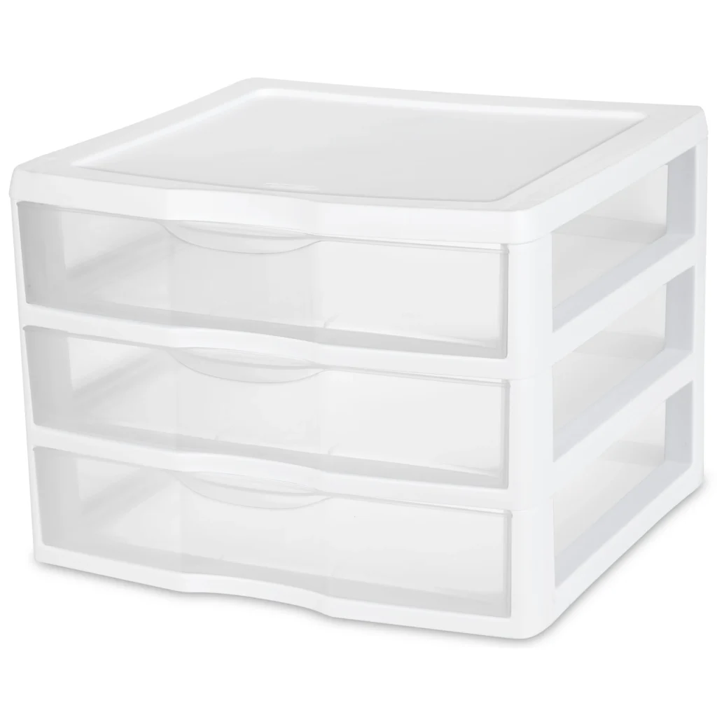 Sterilite Clear 3-Drawer Desktop Unit – Compact Storage Organizer β alternate angle showing full product