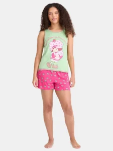 Strawberry Shortcake Tween 2 Piece Short Sleeve Top and Shorts Pajama Set with Spa Headband Sizes 4 12