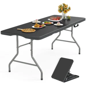 SUGIFT 5 ft Folding Table Plastic Foldable Table Portable Plastic Table for Indoor Outdoor Use and Events White