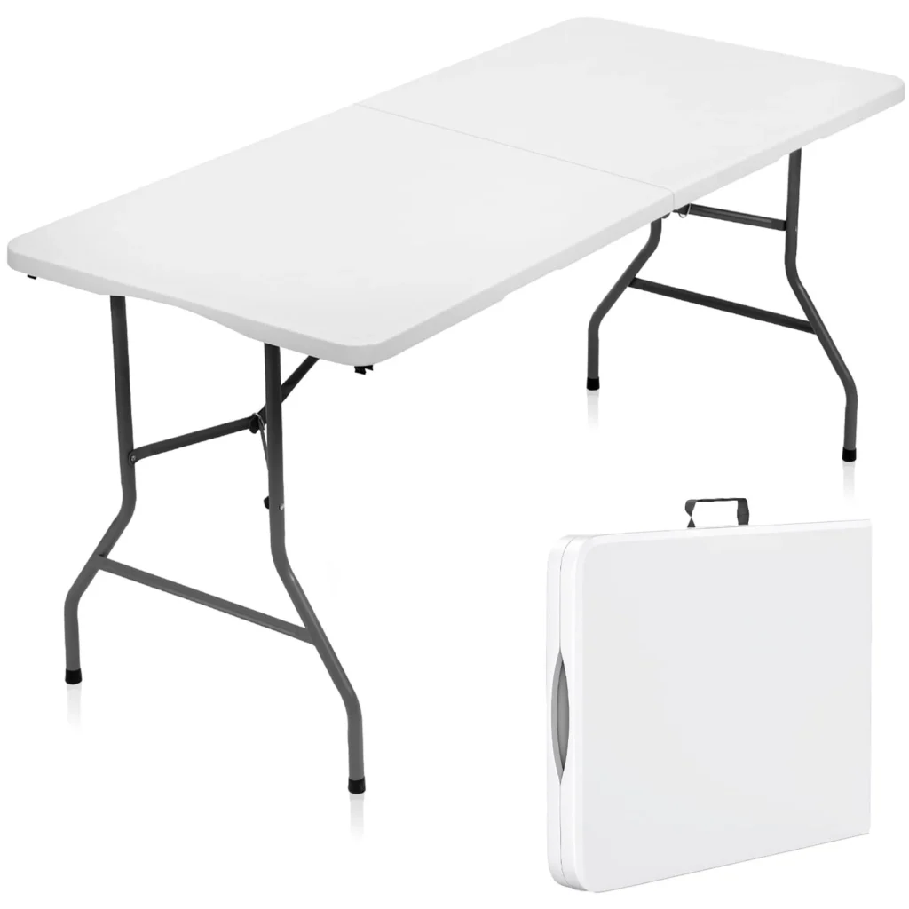 SUGIFT 5 ft Folding Table Plastic Foldable Table Portable Plastic Table for Indoor Outdoor Use and Events White