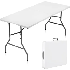 SUGIFT 5 ft Folding Table Plastic Foldable Table Portable Plastic Table for Indoor Outdoor Use and Events White