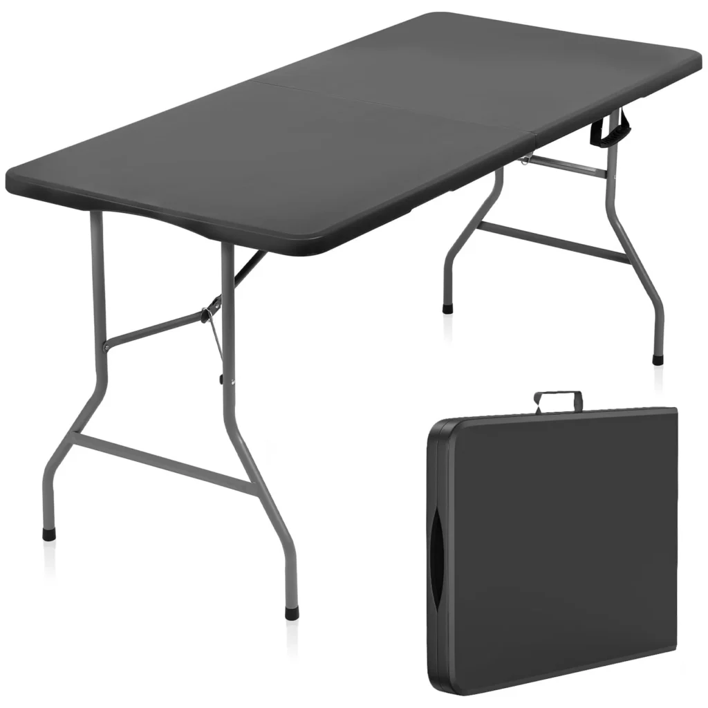 SUGIFT 5 ft Folding Table Plastic Foldable Table Portable Plastic Table for Indoor Outdoor Use and Events White — close-up detail of design and finish