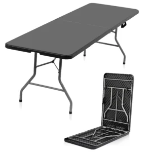 SUGIFT 5 ft Folding Table Plastic Foldable Table Portable Plastic Table for Indoor Outdoor Use and Events Black