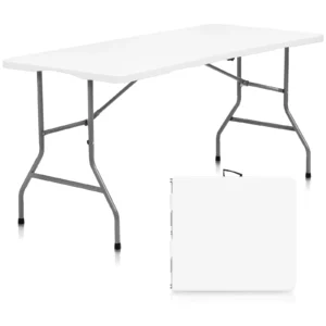 SUGIFT 5 ft Folding Table Plastic Foldable Table Portable Plastic Table for Indoor Outdoor Use and Events White