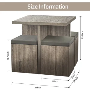 SUGIFT Dining Table Set for 4 31in Kitchen Table and Chairs Set of 4 for Small Space Apartment Dinette Taupe