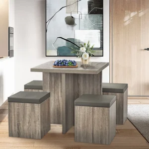 SUGIFT Dining Table Set for 4 31in Kitchen Table and Chairs Set of 4 for Small Space Apartment Dinette Taupe