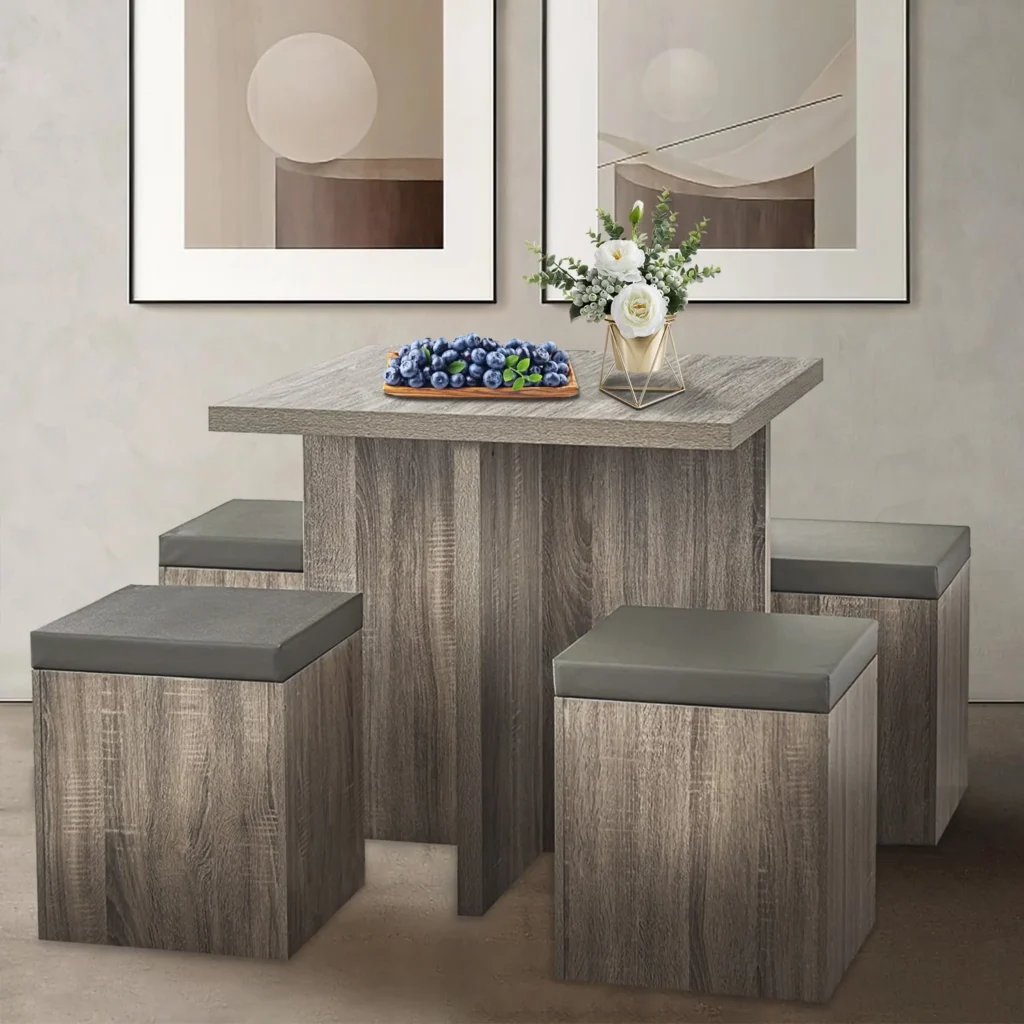 SUGIFT Compact 4-Person Dining Set – Space-Saving Taupe Dinette — close-up detail of design and finish
