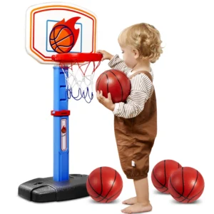 SYNCFUN Toddler Basketball Hoop Indoor Basketball Game Set for Kids 1 3 Adjustable Kids Basketball Goal With 4 Balls for Indoor Outdoor Play