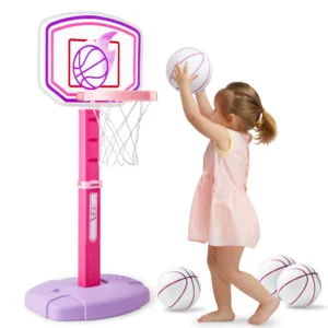 SYNCFUN Toddler Basketball Hoop Indoor Basketball Game Set for Kids 1 3 Adjustable Kids Basketball Goal With 4 Balls for Indoor Outdoor Play