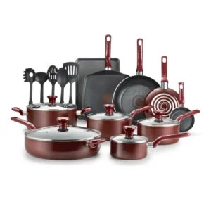 T fal Easy Care 20 Piece Non Stick Pots and Pans Cookware Set Red