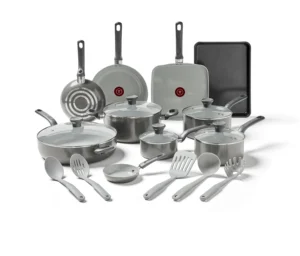 T fal Easy Care 20 Piece Non Stick Pots and Pans Cookware Set Red