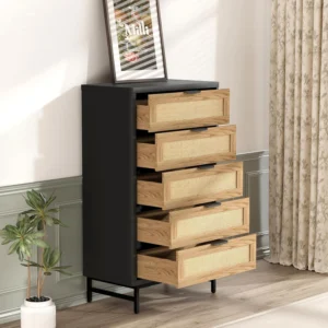 Tall 5 Drawers Dresser Vertical Storage Tower Fabric Dresser Bedroom Hallway Entryway Nursery Closet Organizer Nightstand Bedside Table Furniture Stu
