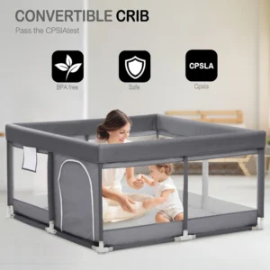 TEAYINGDE Baby Playpen Large Play Yard Fence for Toddlers 47 x47 Gray