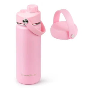 ThermoProof Insulated Water Bottle Stainless Steel Wide Mouth Spout Screw Lids Leakproof Dishwasher Safe Reusable Keeps Drinks Hot Cold Adults Kids 1