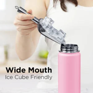 ThermoProof Insulated Water Bottle Stainless Steel Wide Mouth Spout Screw Lids Leakproof Dishwasher Safe Reusable Keeps Drinks Hot Cold Adults Kids 1