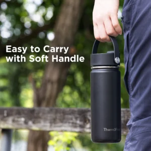 ThermoProof Insulated Water Bottle Stainless Steel Wide Mouth Spout Screw Lids Leakproof Dishwasher Safe Reusable Keeps Drinks Hot Cold Adults Kids 1