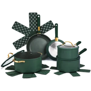 Thyme Table Granite 12 Piece Cookware Set Non Stick Hunter Green