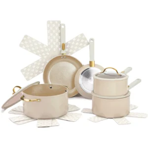Thyme Table Granite 12 Piece Cookware Set Non Stick Taupe Gold