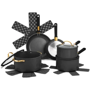Thyme Table Granite 12 Piece Cookware Set Non Stick Taupe Gold