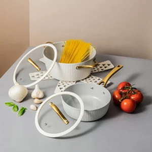 Thyme Table Granite 12 Piece Cookware Set Non Stick Taupe Gold