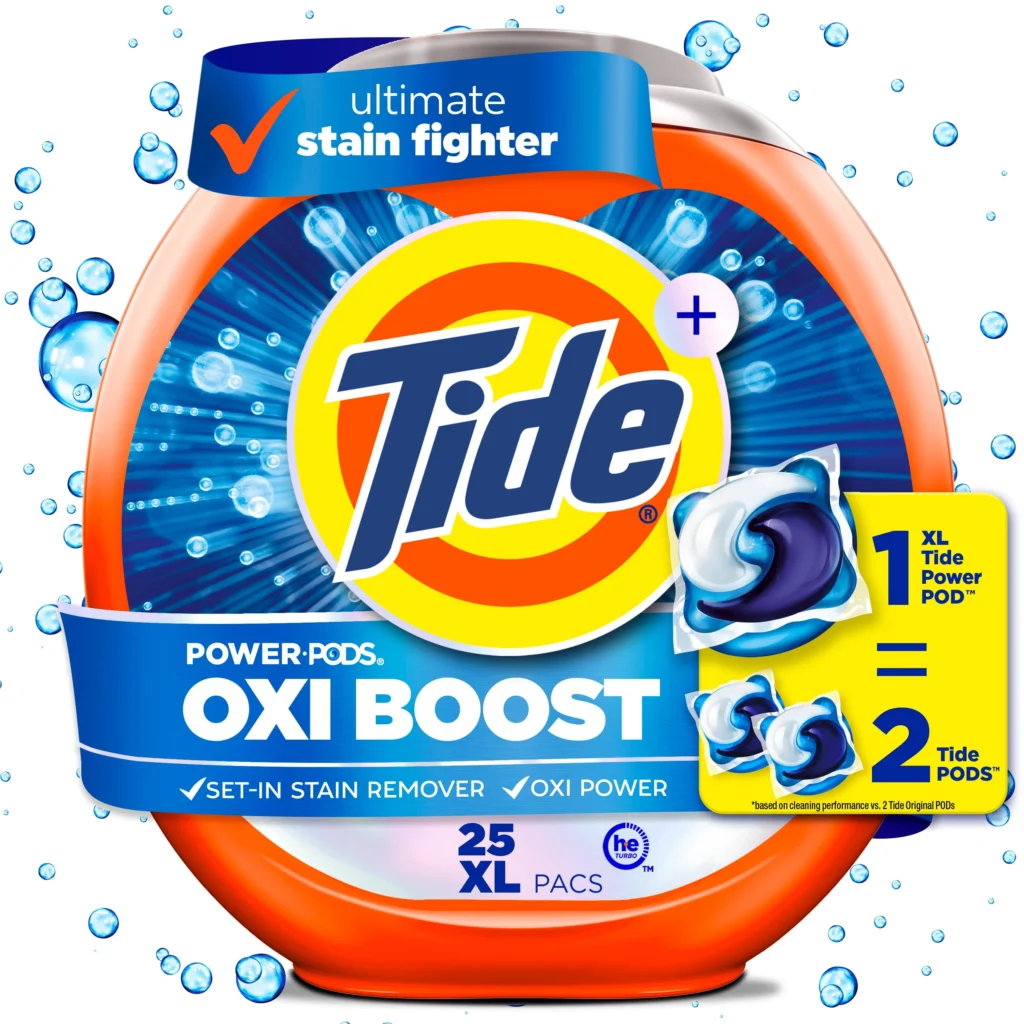 Tide Oxi Boost Mega Pods Laundry Detergent – Heavy Duty Power — close-up detail of design and finish