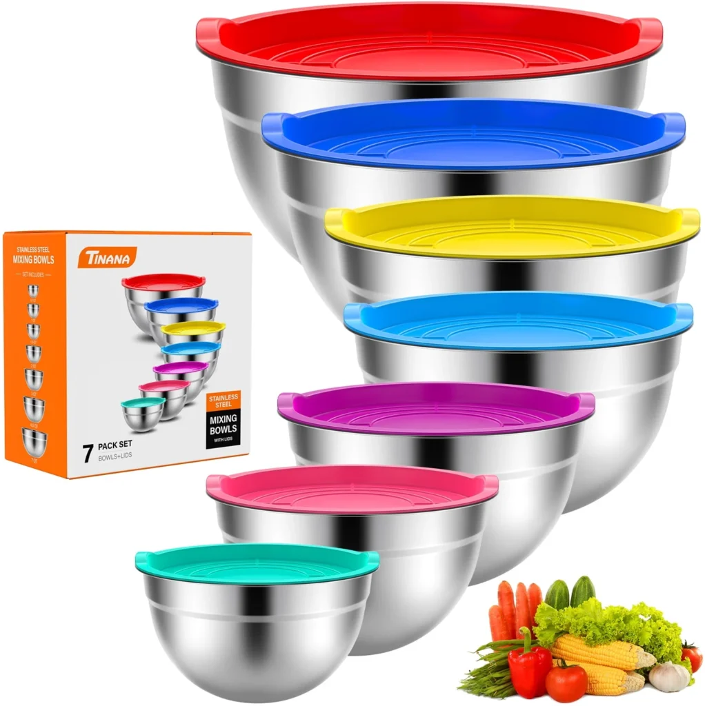 TINANA 7-Piece Stainless Steel Nesting Mixing Bowls – Lidded Versatility β close-up detail of design and finish