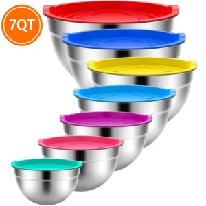 TINANA Mixing Bowls Lids 7PCS Stainless Steel Mixing Bowls Set Metal Nesting Mixing Bowls Kitchen Size 7 4 5 3 2 1 5 1 0 7 QT Great Prep Baking Servi