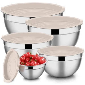 TINANA Mixing Bowls Lids 7PCS Stainless Steel Mixing Bowls Set Metal Nesting Mixing Bowls Kitchen Size 7 4 5 3 2 1 5 1 0 7 QT Great Prep Baking Servi
