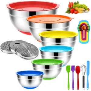 TINANA Mixing Bowls Lids 7PCS Stainless Steel Mixing Bowls Set Metal Nesting Mixing Bowls Kitchen Size 7 4 5 3 2 1 5 1 0 7 QT Great Prep Baking Servi