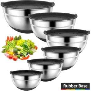 TINANA Mixing Bowls Lids 7PCS Stainless Steel Mixing Bowls Set Metal Nesting Mixing Bowls Kitchen Size 7 4 5 3 2 1 5 1 0 7 QT Great Prep Baking Servi