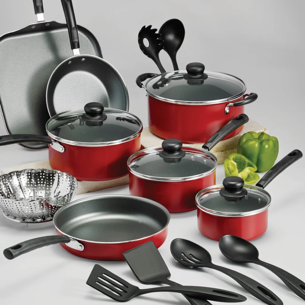 Tramontina 18-Piece Nonstick Cookware Set – Durable Steel Gray β alternate angle showing full product