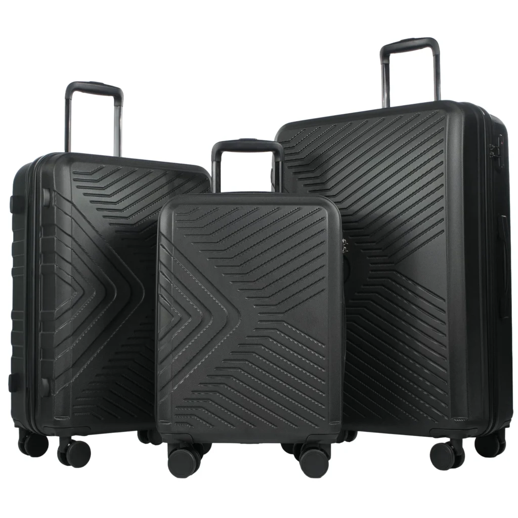 Travelhouse 3 Piece Hardshell Luggage Set Hardside Lightweight Suitcase with TSA Lock Spinner Wheels 20in24in28in.(Black)