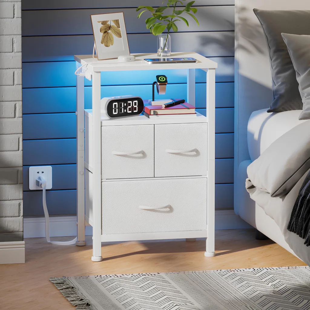 Tydimor Nightstand with Charging Station – 5-Drawer Bedside Storage — close-up detail of design and finish