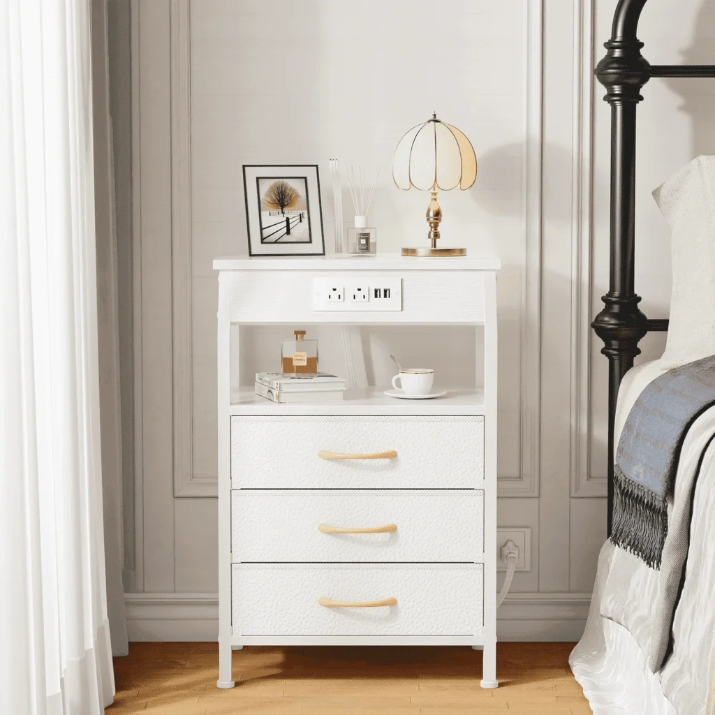Tydimor Nightstand with Charging Station – 5-Drawer Bedside Storage — alternate angle showing full product
