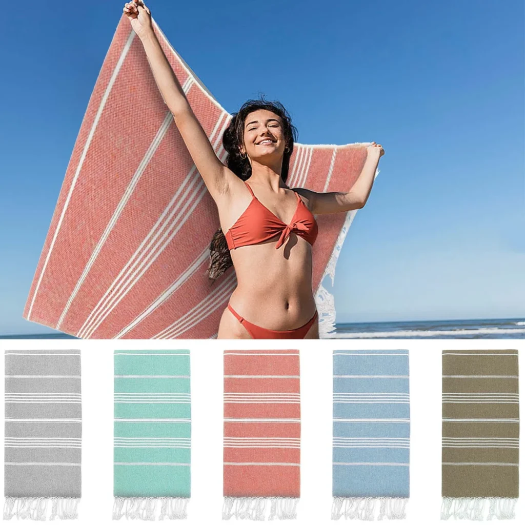 Tyidzon Beach Towel Oversized Soft Lightweight Beach Towels Dyeing Light Blue Stripe Quick Dry Microfiber Beach Blanket Seaside Pool Cruise Vacation