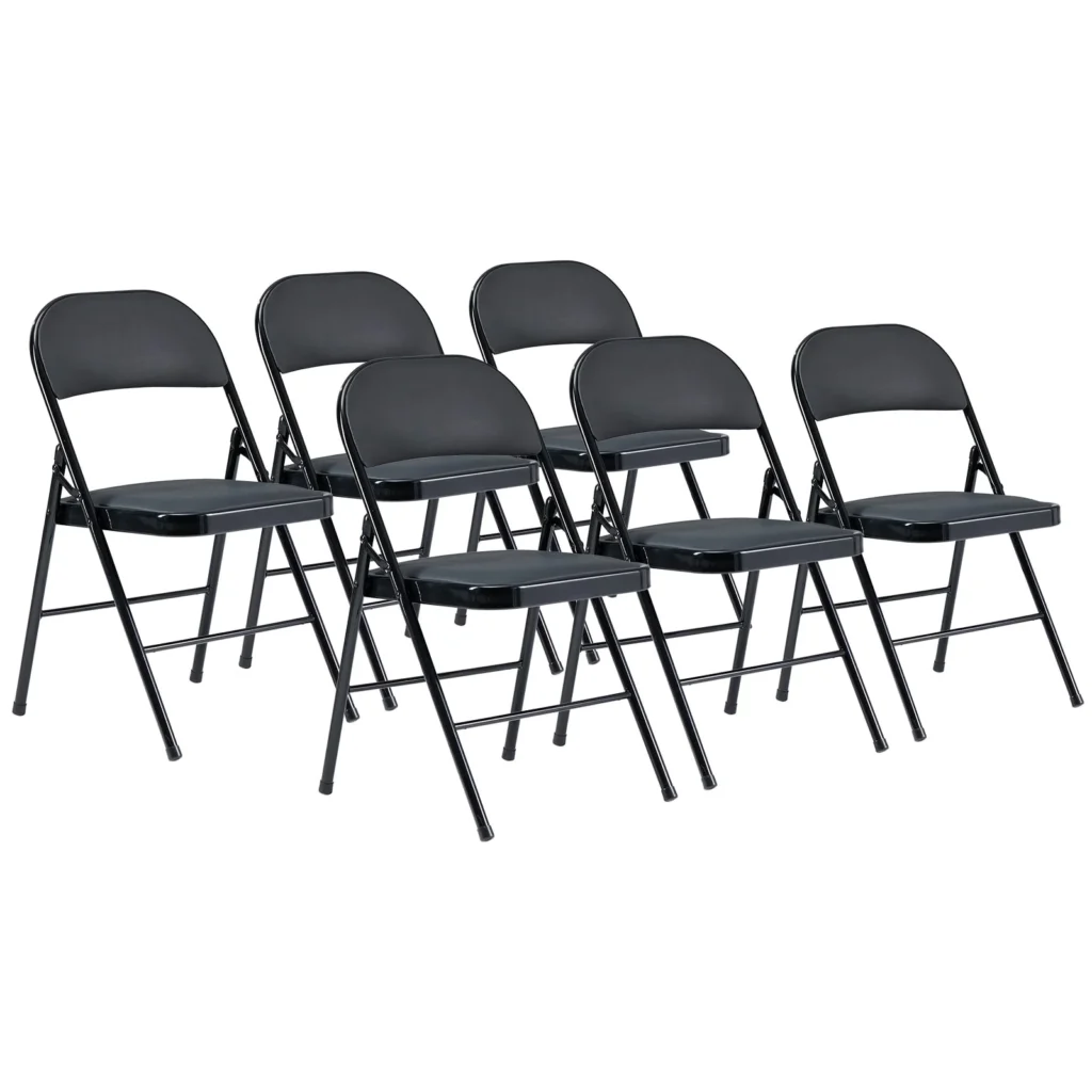 UBesGoo 6 Pack Folding Chairs Cushioned Padded Seat Wedding Chairs with Metal Frame Home Office Party Use Black — close-up detail of design and finish