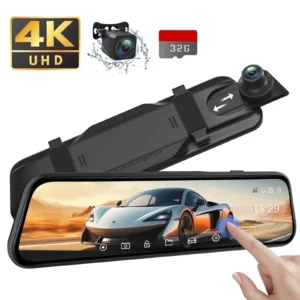 UDH 10 Rear View Mirror Dash Cam Front Rear Touch Screen 4K 1080P Dash Camera Cars Trucks Dashcam Voice Control Night Vision Parking Guide Includes 3