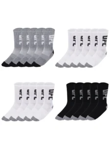 UFC 20 Pair Men s Lightweight Crew Socks with Leg Logo Blk Wht Grey