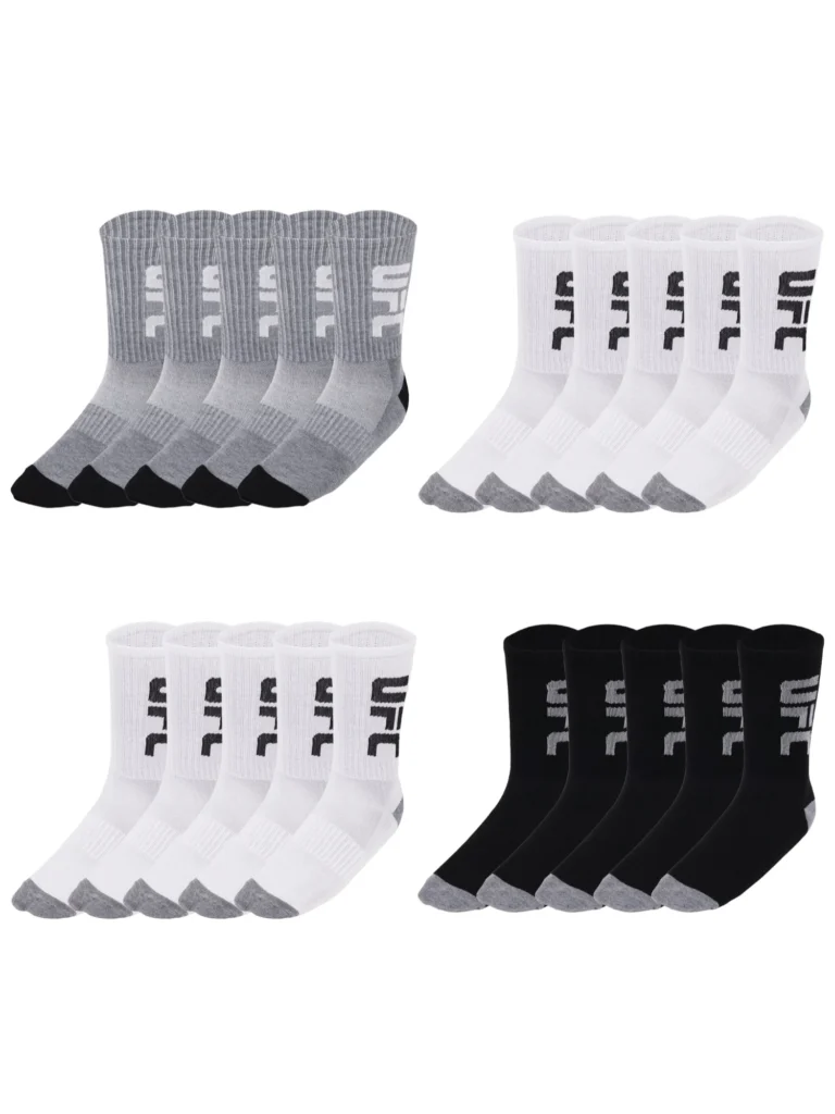 UFC 20 Pair Men s Lightweight Crew Socks with Leg Logo Blk Wht Grey