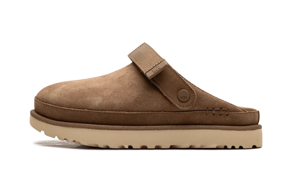 UGG Golden Star Clog Shoes – Cozy Chestnut Suede Comfort — close-up detail of design and finish